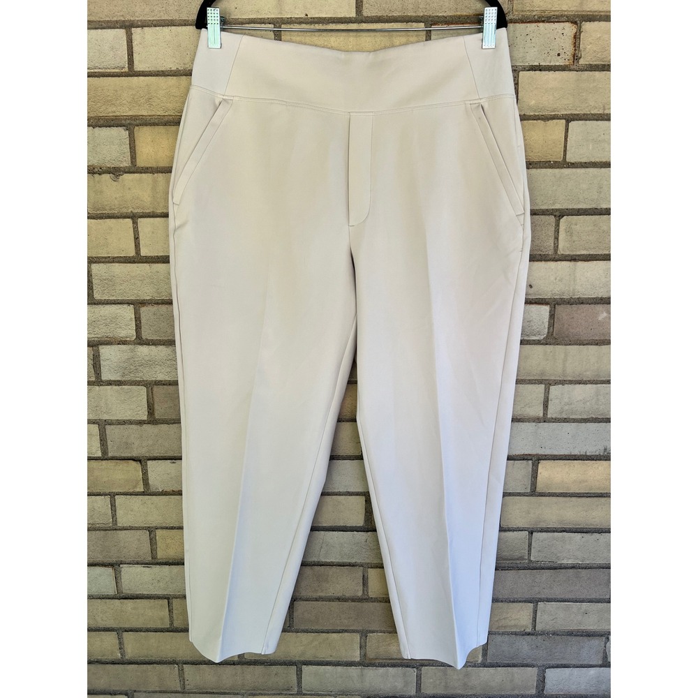 Athleta Brooklyn Ankle Pants Beige High Rise Tapered Leg Size 12 Petite Active